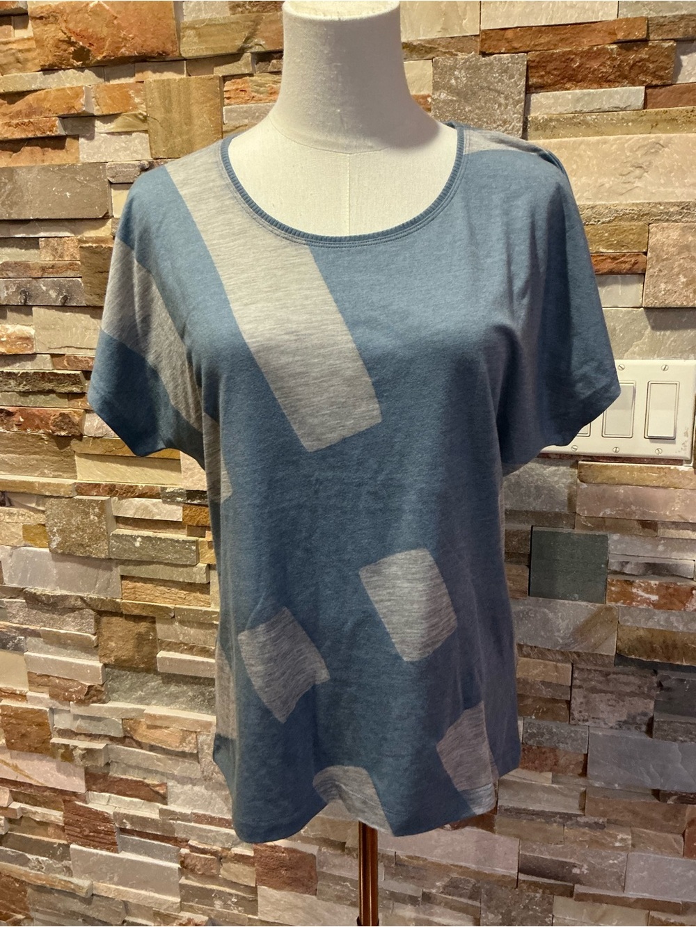 Burberry Brit Blue& Grey Geometric Print Short Sleeve Tee
